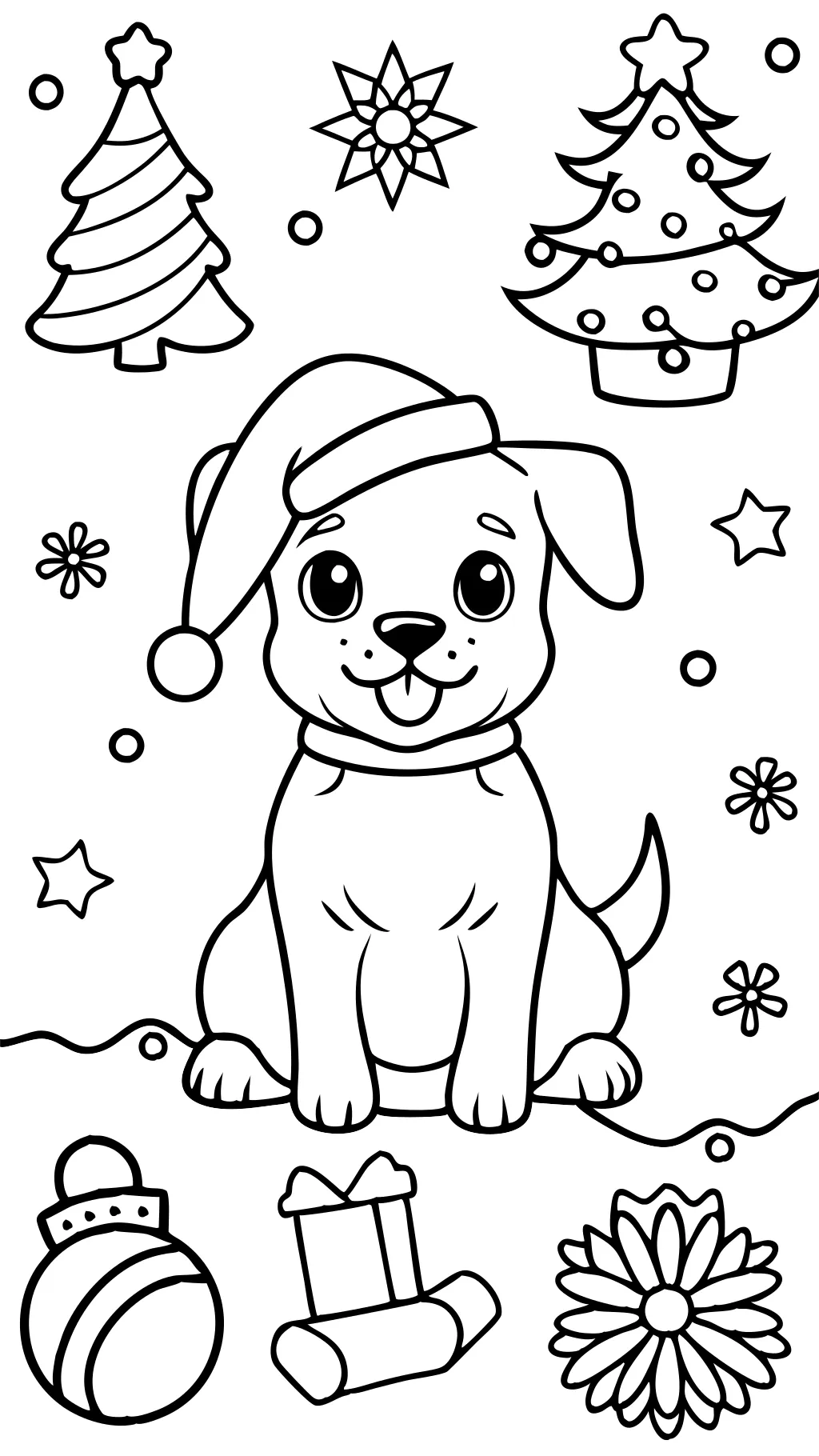 coloriage de Noël chiot